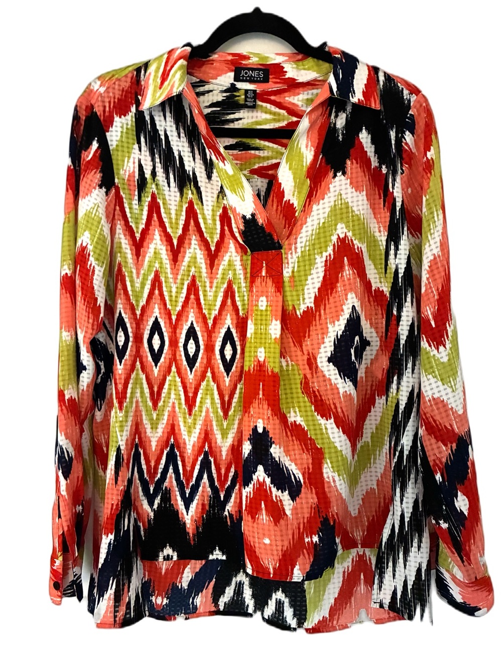 Jones New York Coral Ikat Print Button-Front Blouse #38